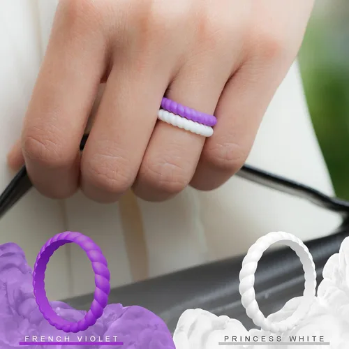 Vista 4 de ThunderFit - Anillo de matrimonio de silicona con diseño trenzado y delgado para mujer