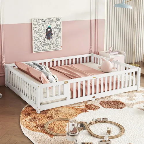 Vista 19 de Marco de cama Montessori de tamaño individual con rejillas, puerta y valla Valla Espresso