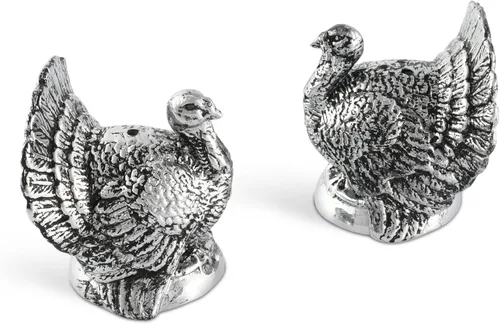 Vista 3 de Arthur Court Salero y pimentero de pavo de metal de aluminio de 2.25 pulgadas de alto, perfecto para tu mesa de Acción de Gracias