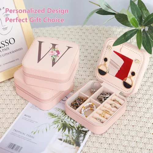 Vista 7 de FUNARTY Joyero de viaje con espejo para mujeres y niñas, estuche organizador de joyas, estuche organizador de cumpleaños, regalos de Navidad