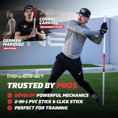Vista 2 de PowerNet Combo PVC/Click Stick Softball & Baseball Swing Trainer, Entrenador de Golpe de Béisbol Intercambiable, Bate de entrenamiento de PVC
