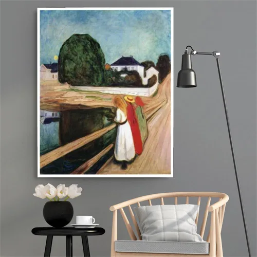Vista 2 de Pintura por números para adultos The Girls On The Bridge Pintura por Edvard Munch DIY Pintura al óleo por números Kits