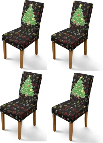Vista 10 de Rnyleeg Fundas navideñas para sillas de comedor, fundas de asiento de comedor con estampado de campanas brillantes, juego de 1 funda suave y lavable