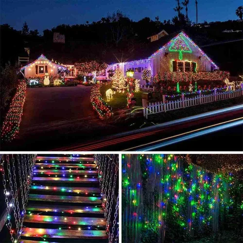 Vista 6 de Paquete de 2 luces de hadas que funcionan con energía solar, 39 pies, 100 luces LED de alambre plateado, impermeables, mini luciérnagas