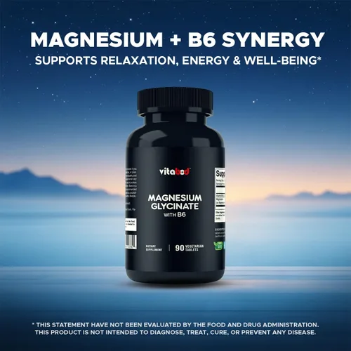 Vista 6 de Vitabod Glicinato de magnesio 1000 mg por porción que proporciona 300 mg de magnesio elemental - 90 tabletas vegetarianas - Forma quelatada - Apoya