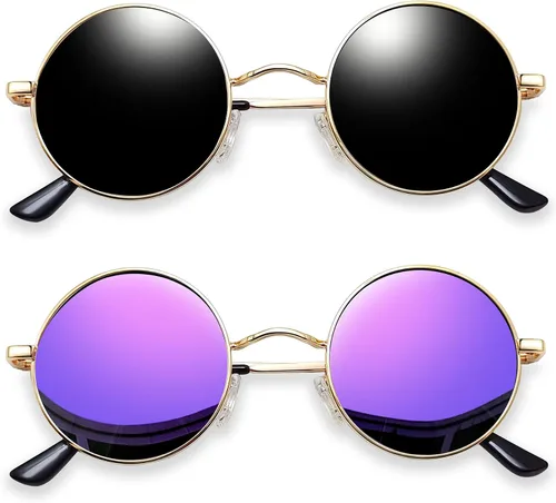 Vista 30 de Joopin Gafas de sol redondas pequeñas Hippie Circle Teashades Traje de protección UV Todo negro