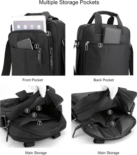 Vista 3 de Bolso bandolera de nailon para hombre, impermeable, casual, color negro, para trabajo, viajes, escuela, color negro, Negro