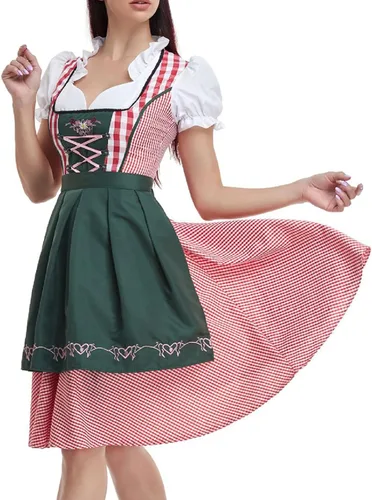 Vista 6 de DESKABLY Halloween Costumes for Women 2023 Ruffle Short Sleeve Sexy Deep V Neck Dress Maid Ethnic Elastic Waist Mini Skirt