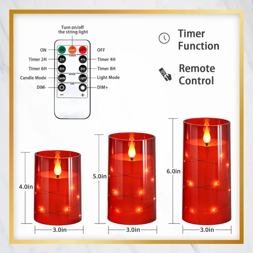Vista 7 de NURADA Velas Parpadeantes Sin Llama: Velas LED de Pilar con Luces de Cadena de Estrellas Integradas que Funcionan con Pilas con Control Remoto