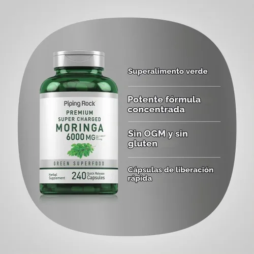 Vista 4 de Piping Rock Suplemento Moringa Oleifera 240 Cápsulas