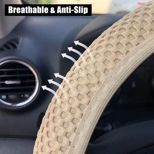 Vista 3 de X AUTOHAUX Universal 15" antideslizante volante cubierta elástica tela de malla elástica accesorio para coche beige