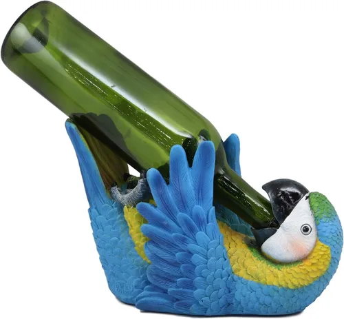 Vista 6 de Ebros Gift Tropical Rio Rainforest BlueScarlet Guacamayo Loro Portabotellas de vino Figura Caddy 10.25 pulgadas de largo Cocina Comedor Fiesta