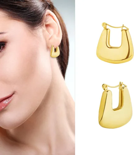 Vista 2 de Aretes de aro gruesos chapados en oro de 14 quilates, ligeros, hipoalergénicos, abiertos, minimalistas, regalos de joyería para mujeres o niñas