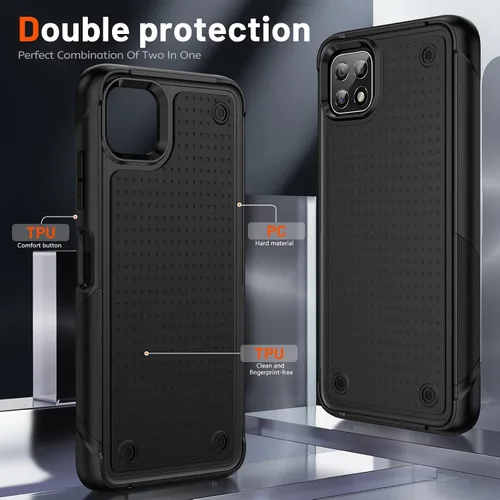 Vista 4 de Jeylly Compatible con Samsung Galaxy A22 5G Funda, Funda Samsung A22 5G con 2pcs protectores de pantalla de vidrio templado