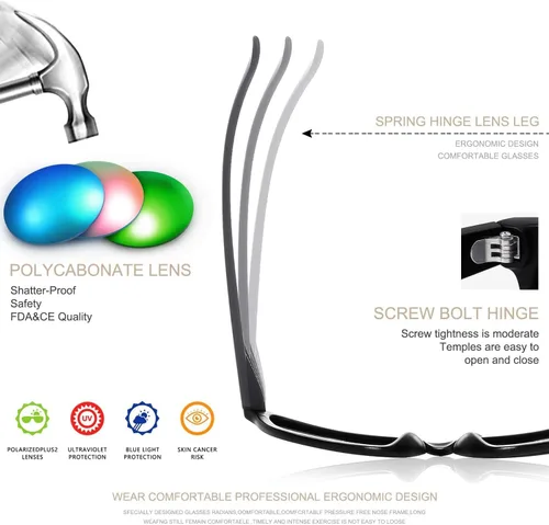Vista 18 de FEIDUSUN Lentes de sol polarizados para hombre y mujer, lentes de sol retro negros para conducir, pescar, protección UV