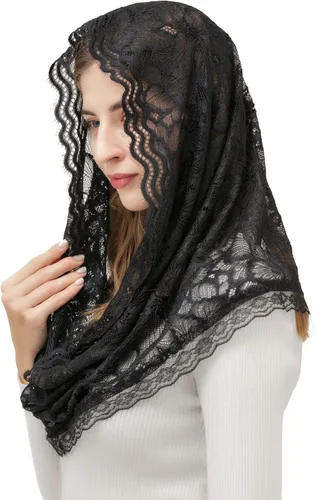Vista 2 de PAMOR Infinity Floral Veils Bufanda Capilla Velo Cabeza Envoltura Estilo Masa Latina Encaje Mantilla