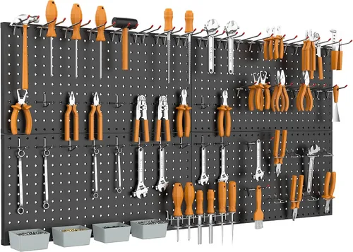 Vista 7 de WALMANN Kit de tablero de clavijas de metal con accesorios para pared, herramientas de garaje, sistema de tablero de clavijas para garaje, banco