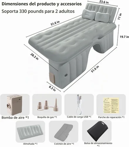 Vista 3 de BEBAS Colchón de aire de coche Cama de asiento trasero de una pieza Gris