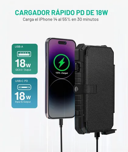 Vista 2 de BLAVOR - Banco de energía solar con 4 paneles plegables, cargador portátil de 20000 mAh Negro