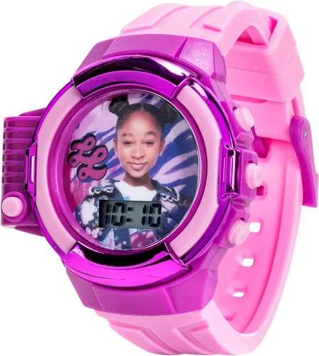 Vista 11 de That Girl Lay Lay - Reloj LCD con linterna para niños, diseño rosa y morado, pantalla digital, función iluminada, correa ajustable, construcción