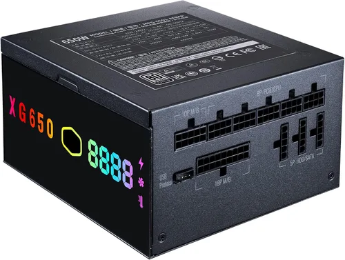 Vista 9 de Cooler Master XG650 Plus Platinum ARGB totalmente modular, 650W, panel de visualización de información incorporado, ventilador silencioso ARGB 5.315