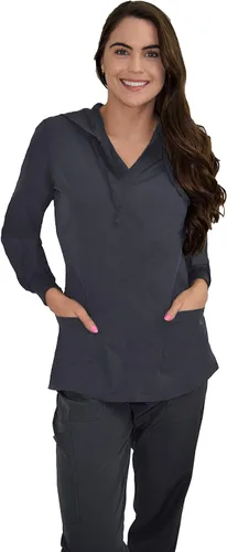 Vista 6 de Green Town Ropa quirúrgica para mujer – Sudadera con capucha, 4 bolsillos, ligera, tela elástica, fácil cuidado