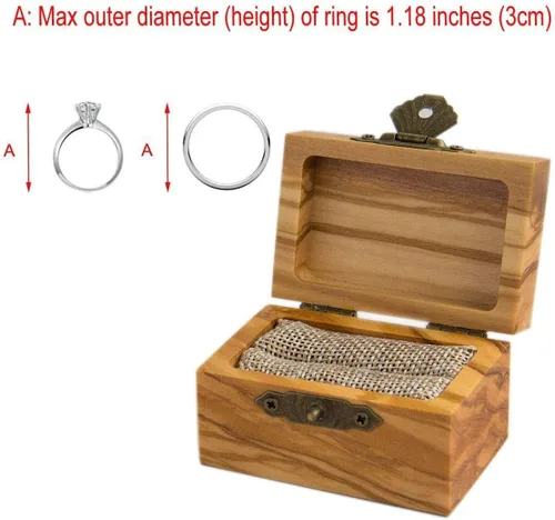 Vista 7 de Caja de anillo de compromiso de madera rústica Caja de anillo de madera maciza de olivo para almacenamiento de anillos de boda de propuesta