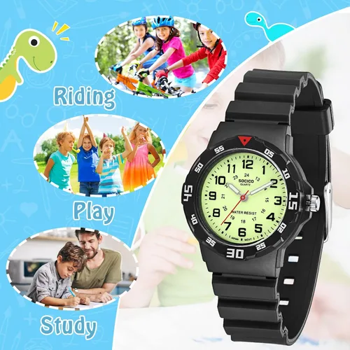 Vista 2 de Reloj analógico para niños, resistente al agua, para enseñar el tiempo, para niños y niñas, correa suave para aprender