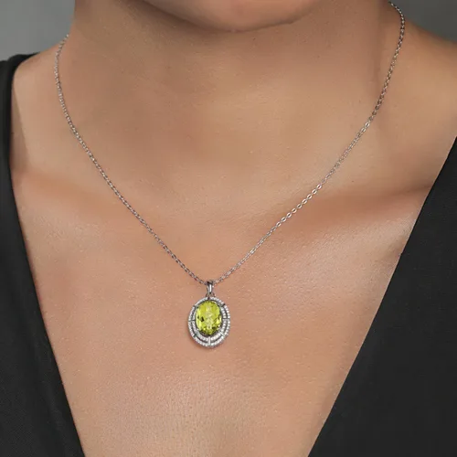 Vista 35 de Gem Stone King Collar con halo de dos filas de 5 a 10 quilates con piedra natal ovalada de 0.55 x 0.39 pulgadas en plata de ley 925 Collar