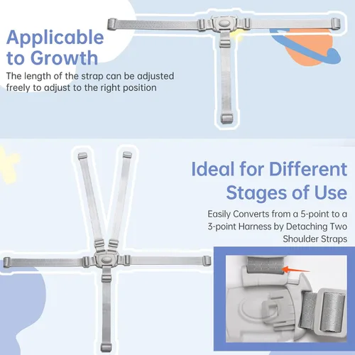 Vista 3 de Correas de repuesto para silla alta compatibles con Graco – Correas de arnés de 5 puntos para silla alta, correas de longitud ajustable para silla