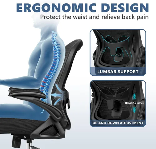 Vista 4 de Winrise Silla de oficina, silla de escritorio, silla ergonómica de malla para computadora, sillas de escritorio de oficina en casa, silla giratoria