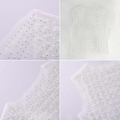 Vista 6 de LIK EPOCH 2023 Women's Pearl Crop Top,Rhinestone Dress,Sleeveless Pearl Mesh Top,Sexy Crystal Pearl Top for Women