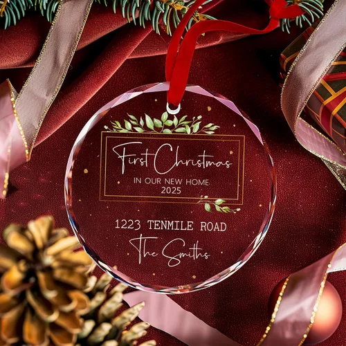 Vista 3 de Adorno personalizado para el nuevo hogar 2025 – Decoración de recuerdo de cristal, primera Navidad en nuestra casa, primer adorno de apartamento
