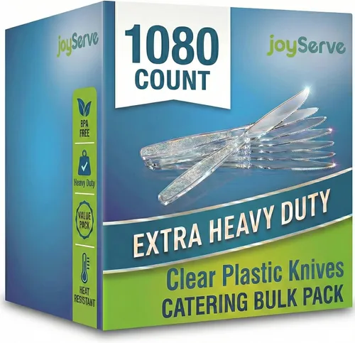 Vista 8 de JoyServe Cuchillos de plástico transparente resistentes, utensilios de fiesta resistentes al calor, sin BPA, cuchillos de plástico resistente
