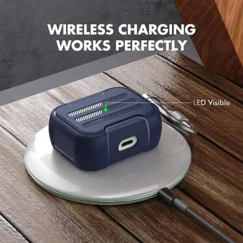 Vista 2 de AhaStyle AirPods Pro Funda rígida resistente a prueba de golpes compatible con Apple AirPods Pro 2019 (azul oscuro)