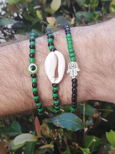 Vista 33 de 3 pcs Ilde Cowrie seashell Evil Eye Hamsa Hand Orisha Santeria Pulseras Bracelet Set