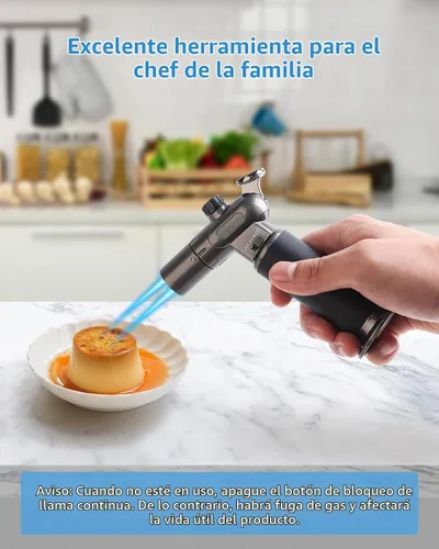 Vista 5 de RONXS Encendedor de antorcha, soplete de butano de cocina recargable, soplete de cocina con bloqueo de seguridad y llama única o doble ajustable