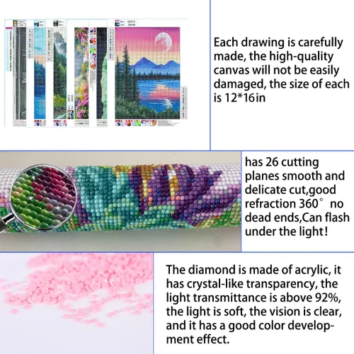 Vista 5 de DOTZSO Paquete de 6 Pintura de Diamantes para Adultos, Kit de Pintura de Diamante 5D para Bricolaje, Kit Completo de Arte de Diamantes con Pintura