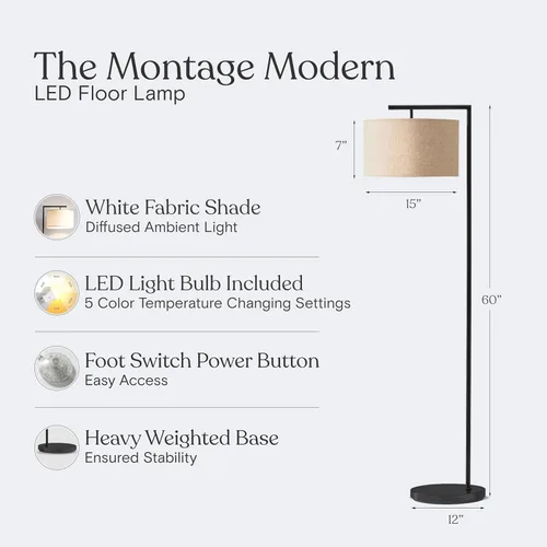 Vista 3 de Brightech Montage - Lámpara de pie moderna - Lámpara de pie LED con pantalla bronceada para salas de estar y oficinas - Luz de lectura
