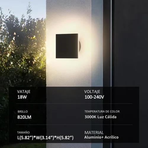 Vista 3 de Lámpara de Pared LED para Exteriores Luz de Porche Moderna Luz de Patio para Casa Aplique de Pared Exterior de Aluminio Impermeable Luces de Porche