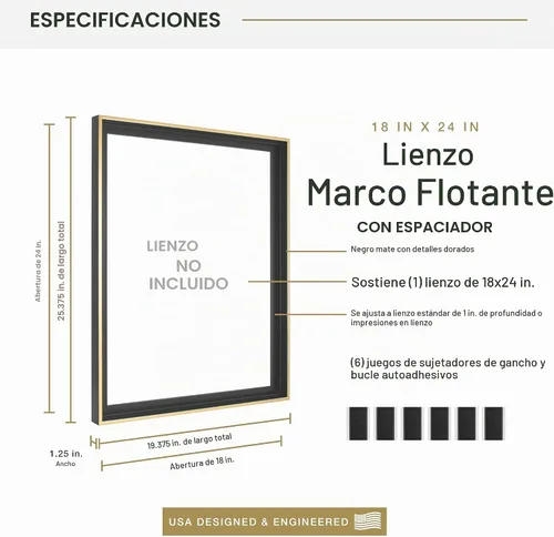 Vista 30 de MCS - Marco flotante de lona, 12 x 16, negro y dorado, paquete de 1