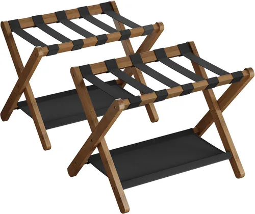 Vista 13 de SONGMICS Portaequipajes, Juego de 2, Soporte Plegable para Maletas con Estante de Almacenamiento, para Habitación de Huéspedes, Hotel, Dormitorio