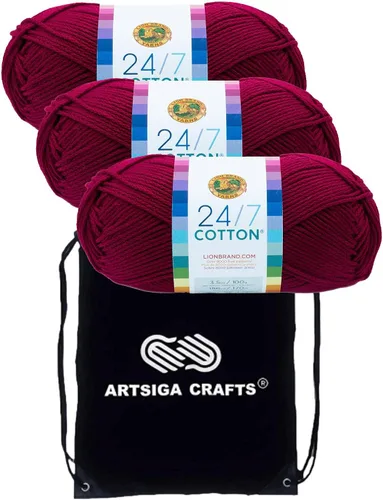 Vista 46 de Lion Brand 24/7 Algodón Blanco 761-100 (6-Carrillos - Mismo Lote de Tinta) Hila Gruesa Media #4 de Algodón para Crochet y Tejido con Bolsa