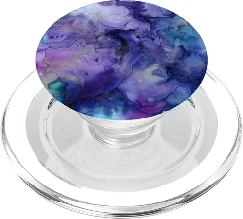 Vista 8 de Pintura de mármol de agua púrpura como arte con tonos azules – PopSockets agarre y soporte para teléfonos y tabletas, Negro