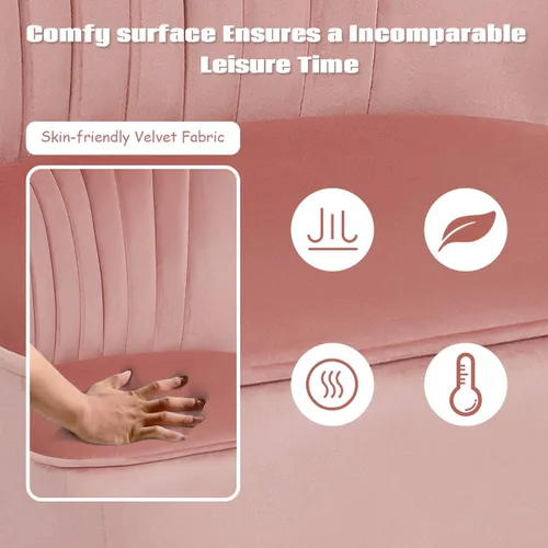 Vista 4 de Giantex Silla decorativa de terciopelo con otomana, moderna silla tapizada con reposapiés, patas de madera firmes, juego de sillas individuales