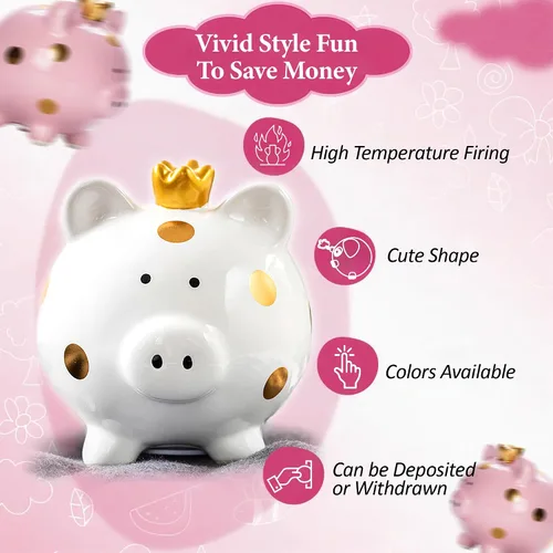 Vista 4 de Alcancía para niñas, pequeño banco de ahorro de dinero de cerámica para niños pequeños, caja de monedas decorativa de porcelana, pequeño contenedor
