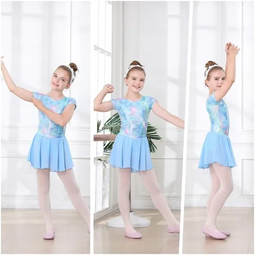 Vista 6 de DIPUG Leotardos de ballet para niñas con falda extraíble, vestido de baile con espalda hueca para niñas