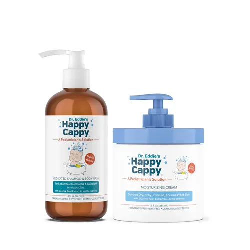 Vista 8 de Happy Cappy Paquete de champú medicado y gel de baño y crema hidratante – Champú para caspa de bebé, loción para eccema para niños, ayuda a la cuna