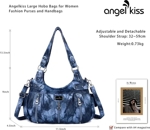Vista 7 de Angelkiss Monederos grandes y bolsos para mujer, de piel sintética lavada, bolso cruzado de hombro