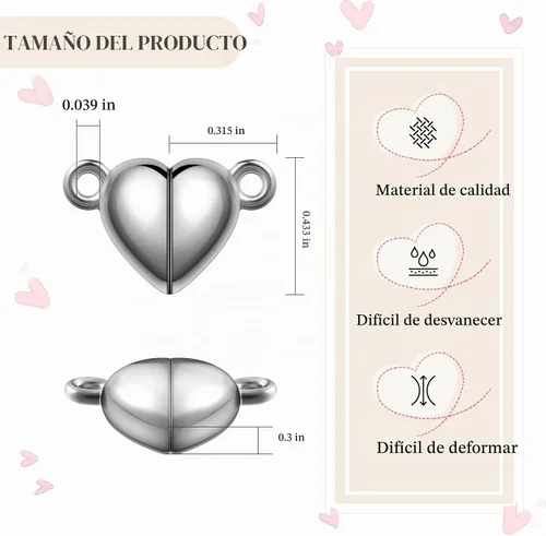 Vista 2 de MTLEE 48 Piezas de Cierres Magnéticos en Forma de Corazón para Joyería, Cierres de Pulsera de Oro y Plata, Cierres Magnéticos Separables